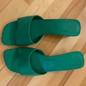 Green Zara slides sandals
